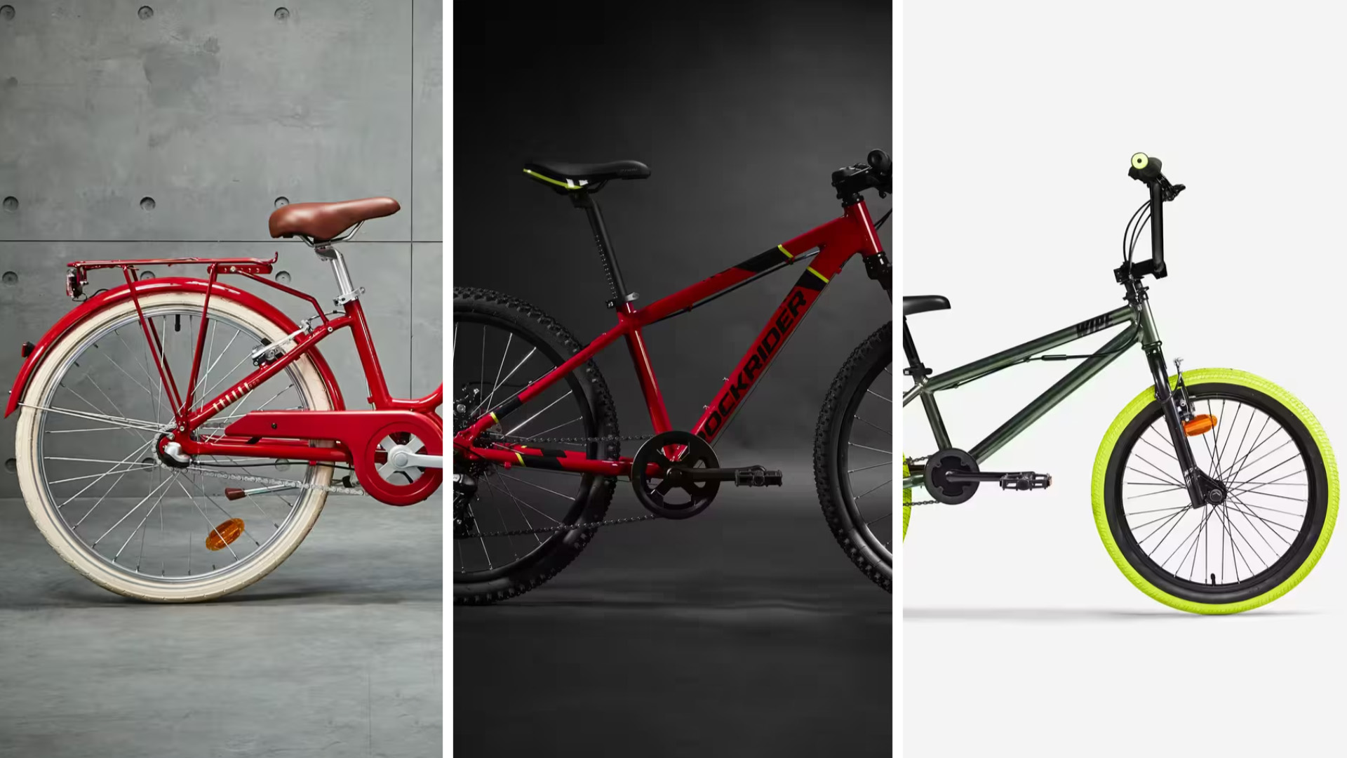 Velos enfants Decathlon s y retrouver dans les gammes Elops Discover Riverside et Rockrider de 14 a 26 pouces