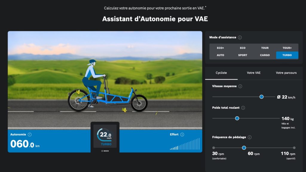 Capture d'écran de l'outil de mesure de l'autonomie Bosch.