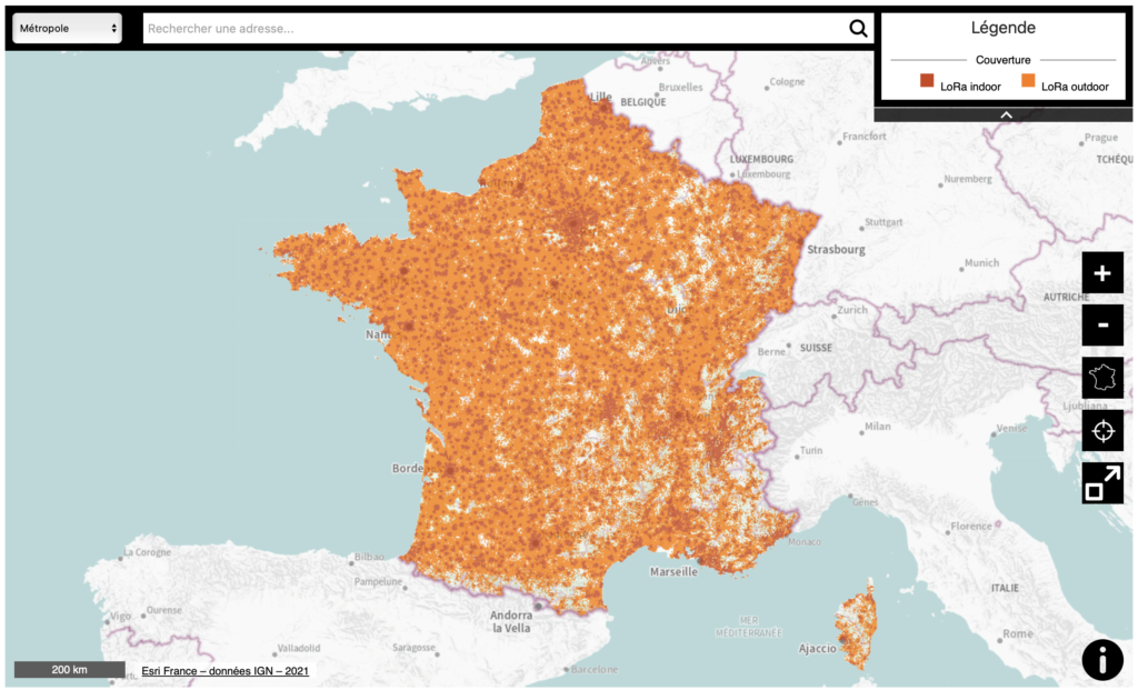 En France, Orange gère le réseau Lora et couvre une bonne partie du territoire (cf. la carte Lora)